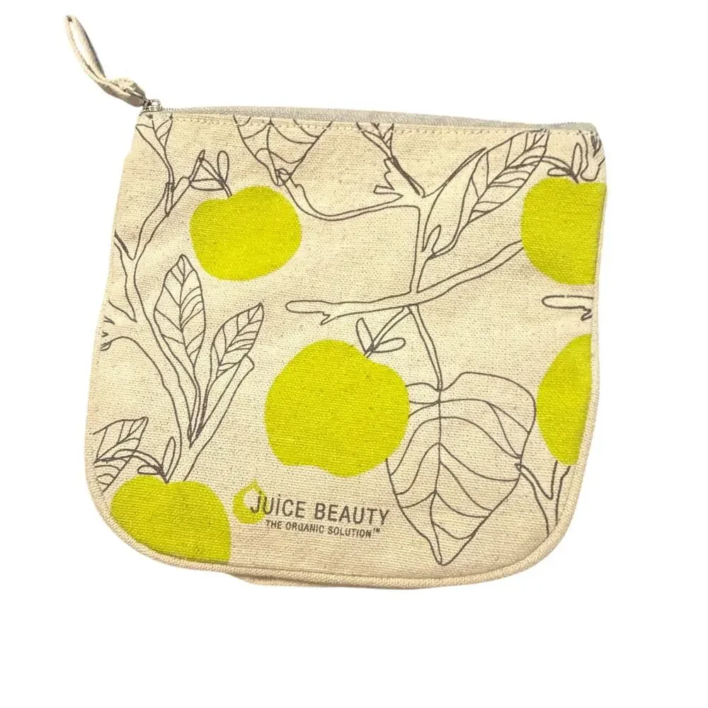 NWT Juice Beauty zip up small makeup bag natural canvas lightweight cute
